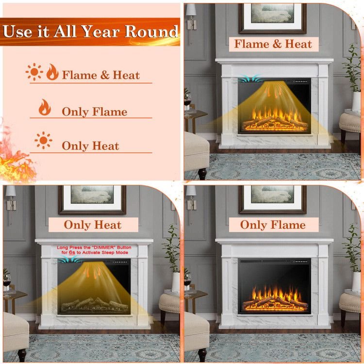 34/37 Inch Electric Fireplace Recessed with Adjustable Flames - Comfortable Living Decor