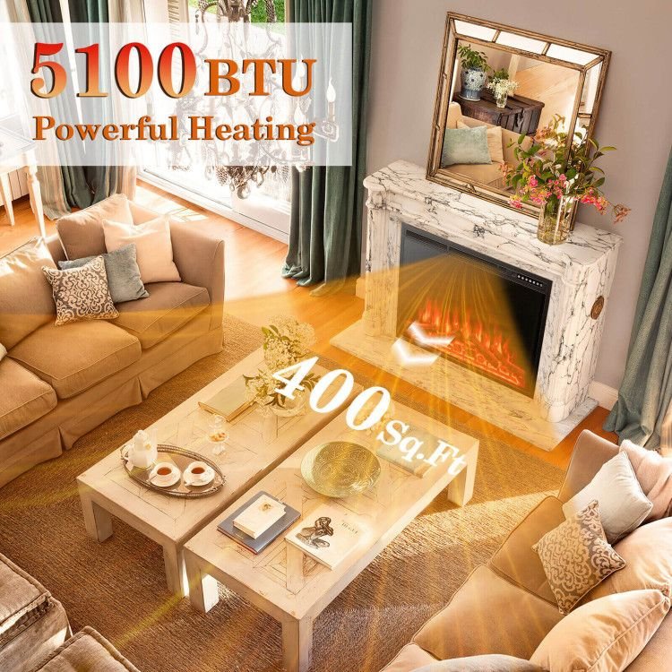 34/37 Inch Electric Fireplace Recessed with Adjustable Flames - Comfortable Living Decor