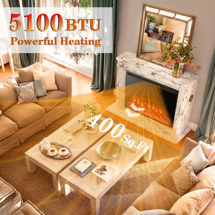 34/37 Inch Electric Fireplace Recessed with Adjustable Flames - Comfortable Living Decor
