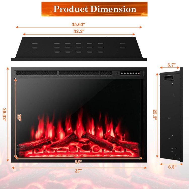 34/37 Inch Electric Fireplace Recessed with Adjustable Flames - Comfortable Living Decor