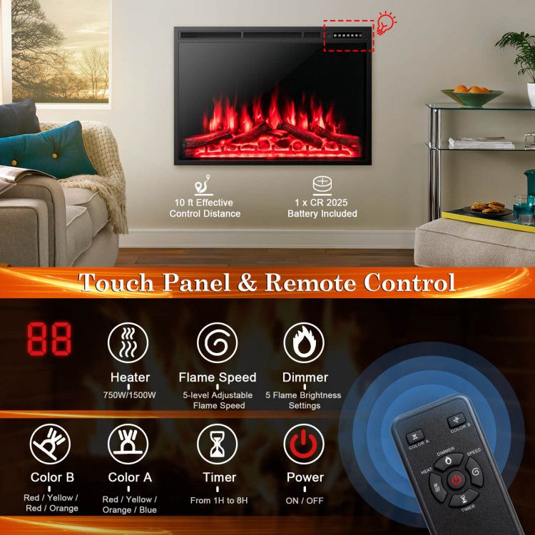 34/37 Inch Electric Fireplace Recessed with Adjustable Flames - Comfortable Living Decor
