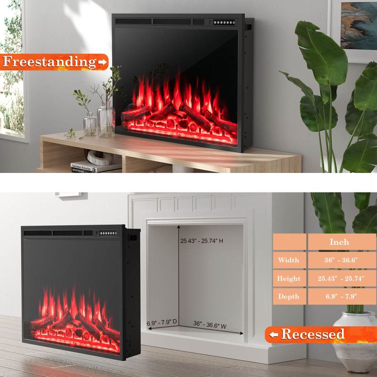 34/37 Inch Electric Fireplace Recessed with Adjustable Flames - Comfortable Living Decor