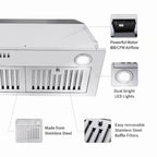 36 inch Built - In/Insert Range Hood 800CFM Kitchen Stove Vent 3 - Speed w/LEDs - Comfortable Living Decor
