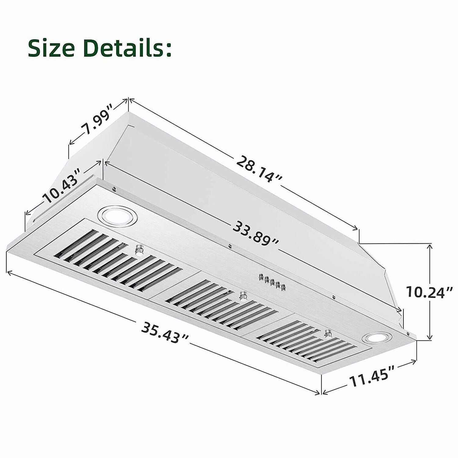 36 inch Built - In/Insert Range Hood 800CFM Kitchen Stove Vent 3 - Speed w/LEDs - Comfortable Living Decor