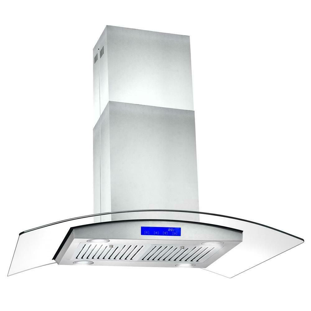 36 inch Stainless Steel Island Mount Range Hood 900CFM Tempered Glass w/LED Lights - Comfortable Living Decor