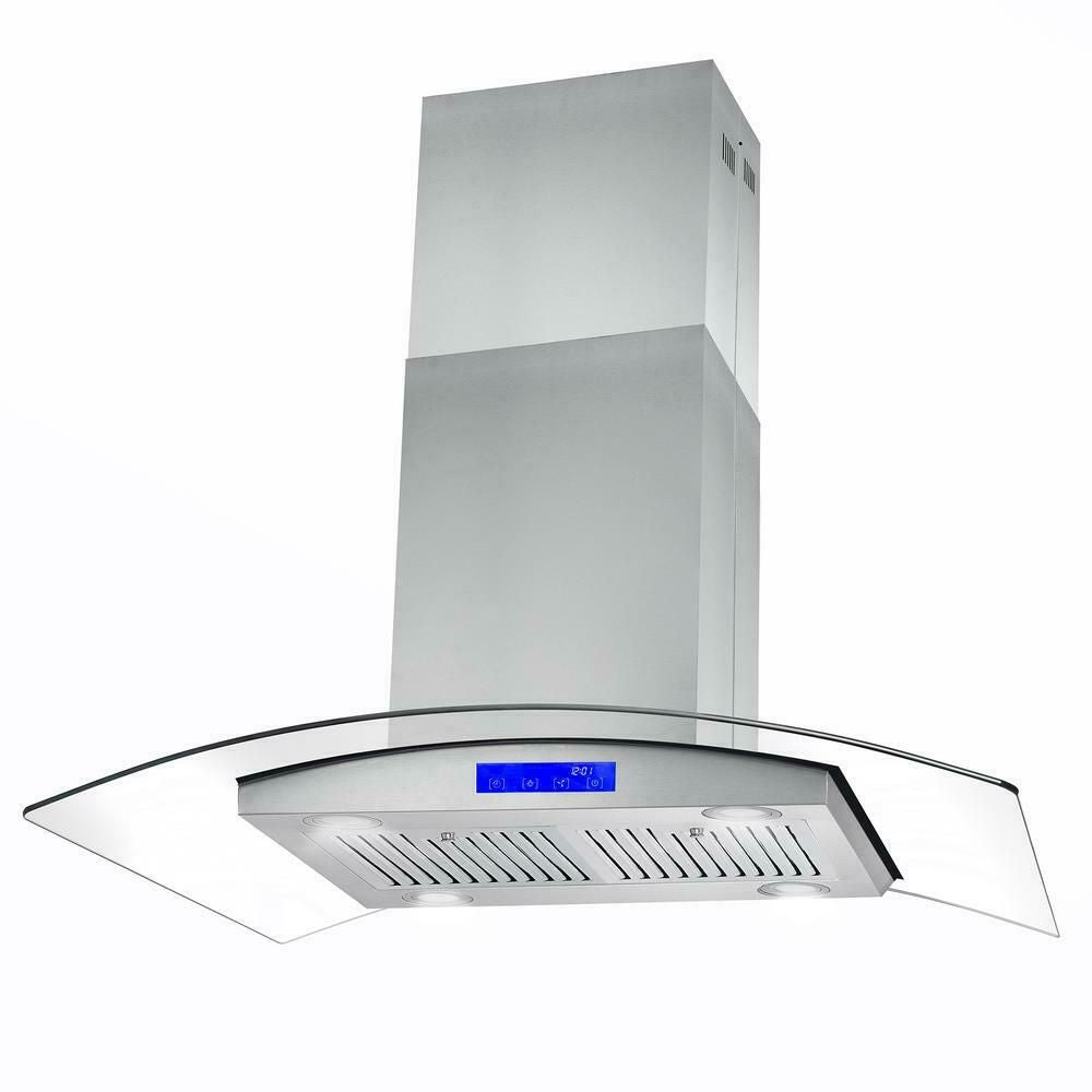 36 inch Stainless Steel Island Mount Range Hood 900CFM Tempered Glass w/LED Lights - Comfortable Living Decor