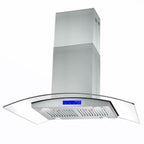 36 inch Stainless Steel Island Mount Range Hood 900CFM Tempered Glass w/LED Lights - Comfortable Living Decor