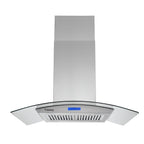36 inch Stainless Steel Island Mount Range Hood 900CFM Tempered Glass w/LED Lights - Comfortable Living Decor