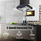 36 inch Stainless Steel Island Mount Range Hood 900CFM Tempered Glass w/LED Lights - Comfortable Living Decor