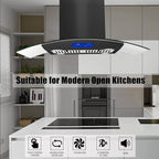 36 inch Stainless Steel Island Mount Range Hood 900CFM Tempered Glass w/LED Lights - Comfortable Living Decor