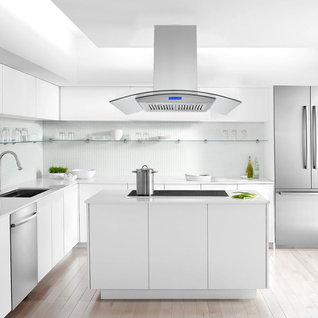 36 inch Stainless Steel Island Mount Range Hood 900CFM Tempered Glass w/LED Lights - Comfortable Living Decor