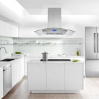 36 inch Stainless Steel Island Mount Range Hood 900CFM Tempered Glass w/LED Lights - Comfortable Living Decor