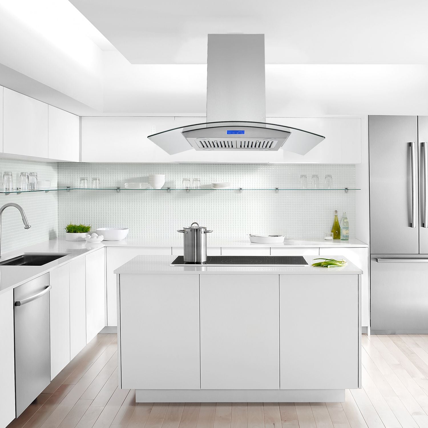36 inch Stainless Steel Island Mount Range Hood 900CFM Tempered Glass w/LED Lights - Comfortable Living Decor