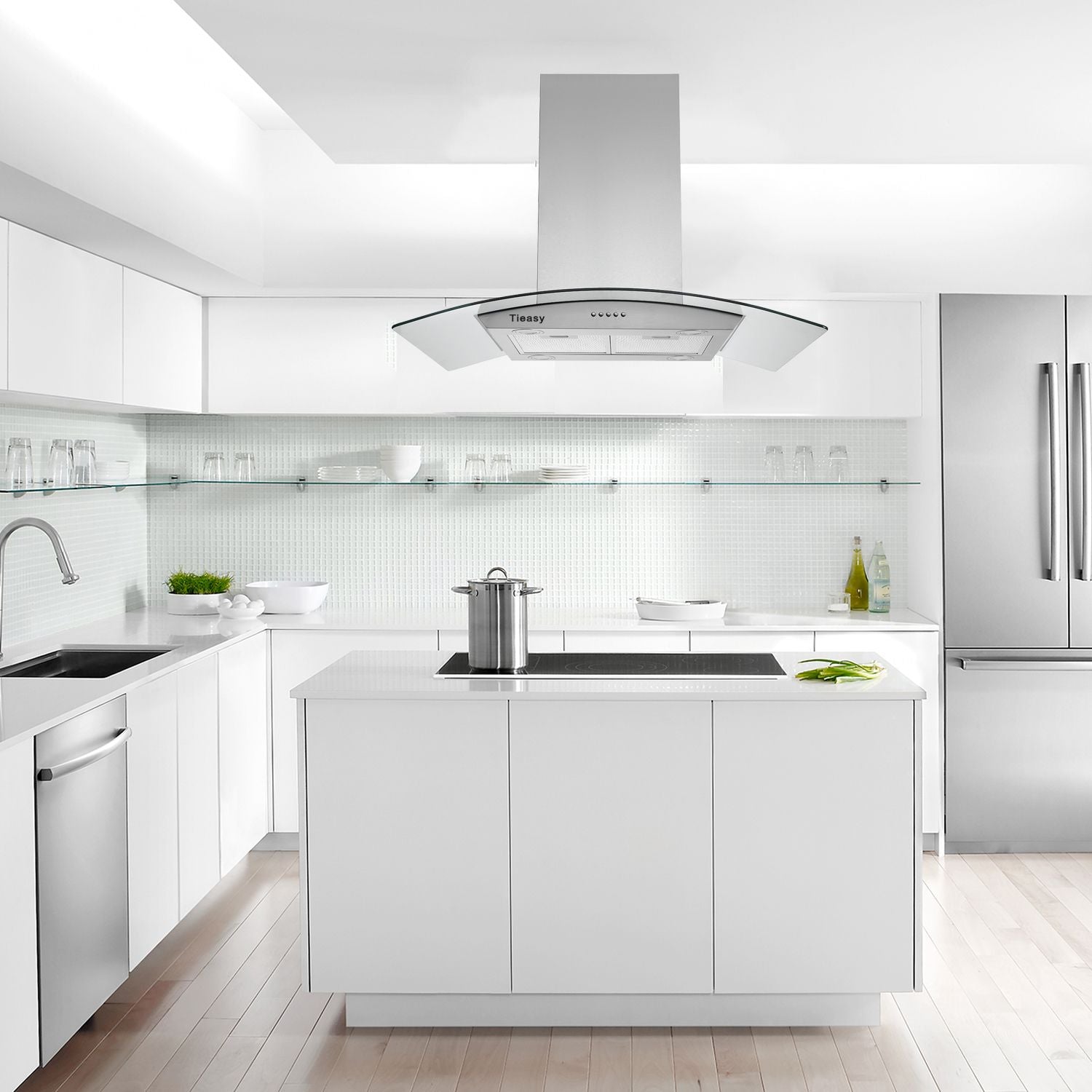 36 inch Stainless Steel Island Mount Range Hood 900CFM Tempered Glass w/LED Lights - Comfortable Living Decor