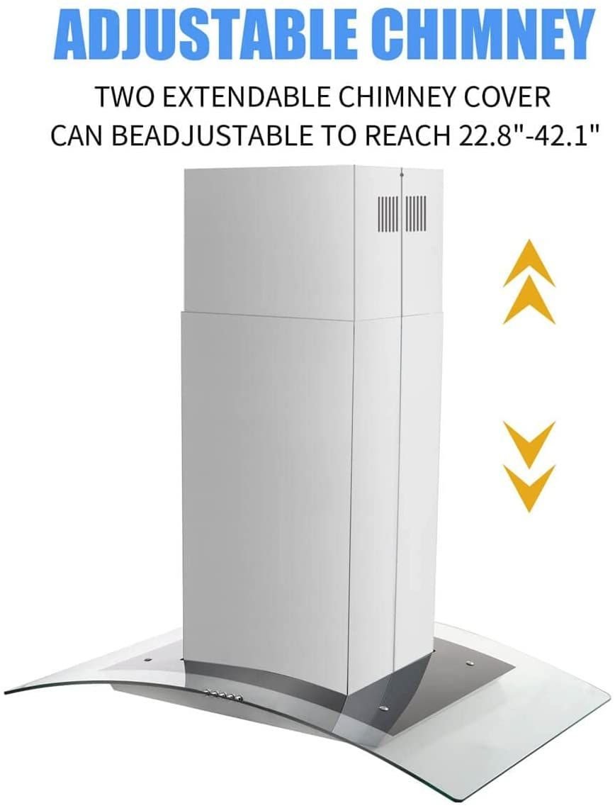 36 inch Stainless Steel Island Mount Range Hood 900CFM Tempered Glass w/LED Lights - Comfortable Living Decor