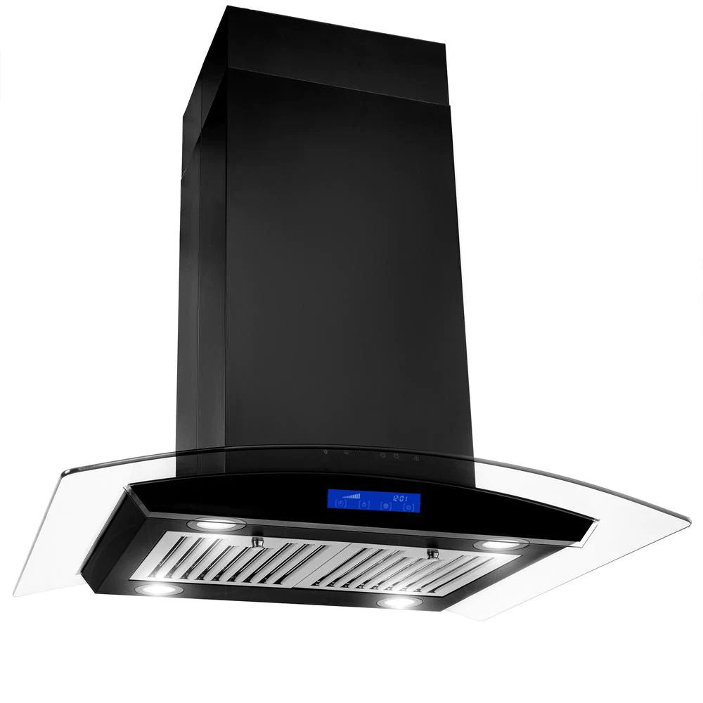 36 inch Stainless Steel Island Mount Range Hood 900CFM Tempered Glass w/LED Lights - Comfortable Living Decor