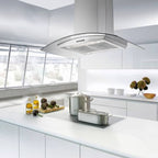 36 inch Stainless Steel Island Mount Range Hood 900CFM Tempered Glass w/LED Lights - Comfortable Living Decor