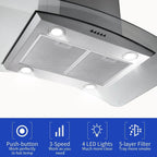 36 inch Stainless Steel Island Mount Range Hood 900CFM Tempered Glass w/LED Lights - Comfortable Living Decor