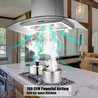36 inch Stainless Steel Island Mount Range Hood 900CFM Tempered Glass w/LED Lights - Comfortable Living Decor