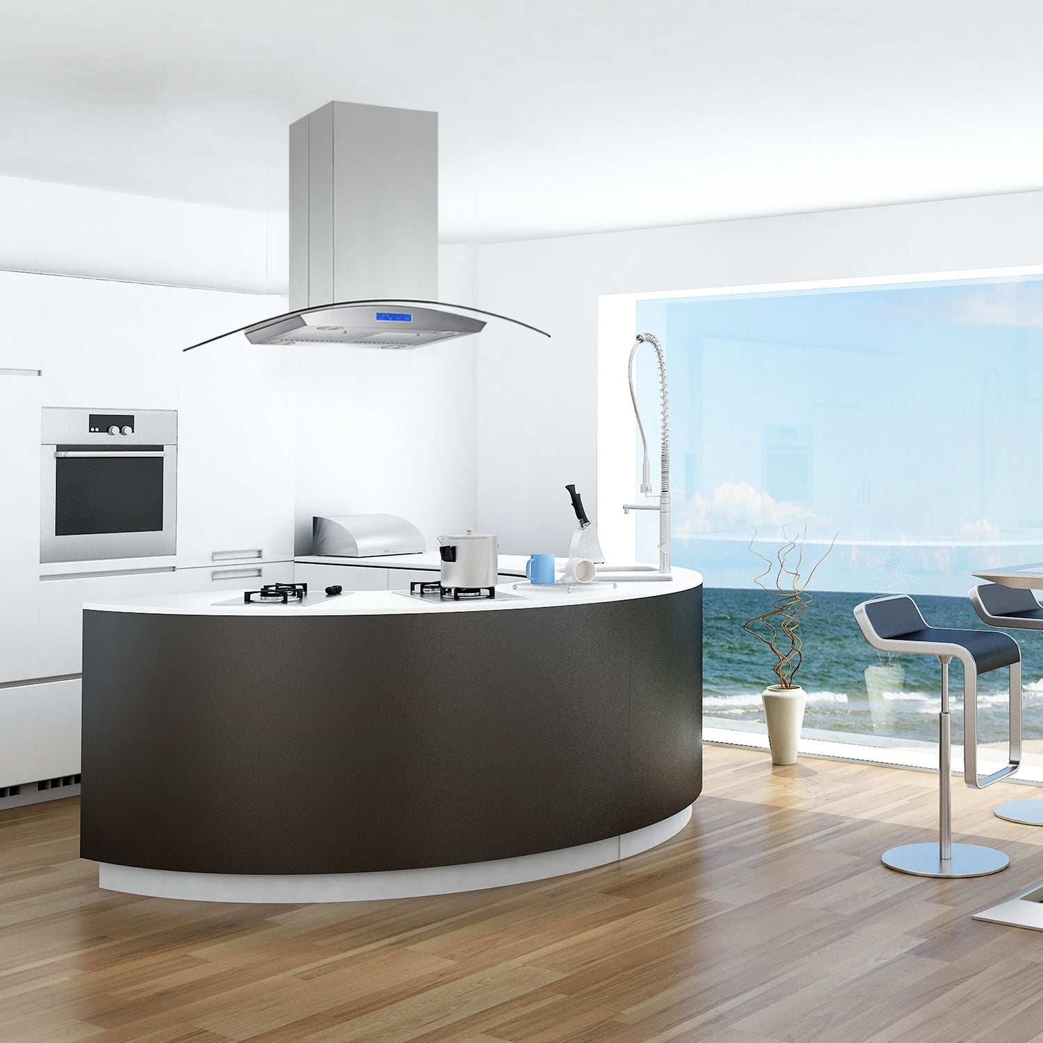 36 inch Stainless Steel Island Mount Range Hood 900CFM Tempered Glass w/LED Lights - Comfortable Living Decor
