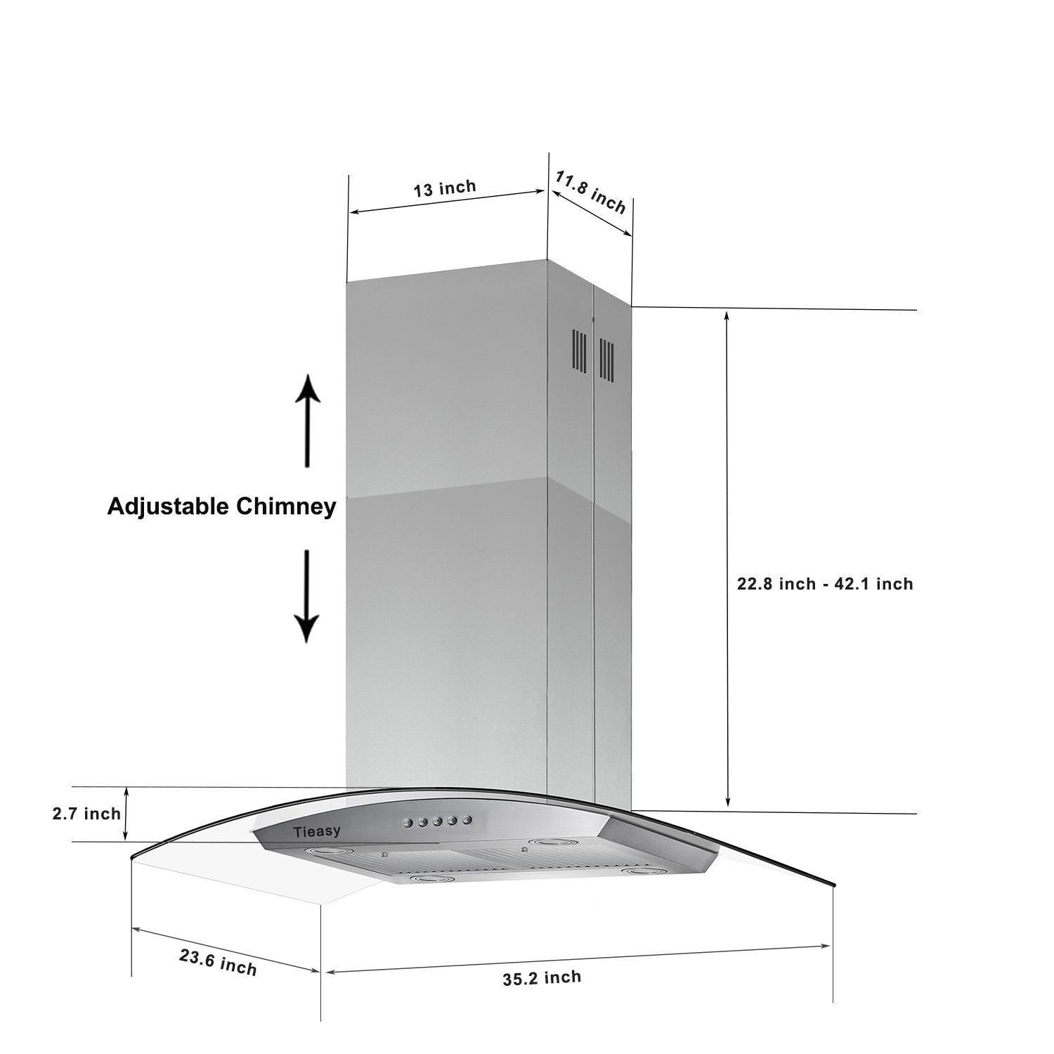 36 inch Stainless Steel Island Mount Range Hood 900CFM Tempered Glass w/LED Lights - Comfortable Living Decor