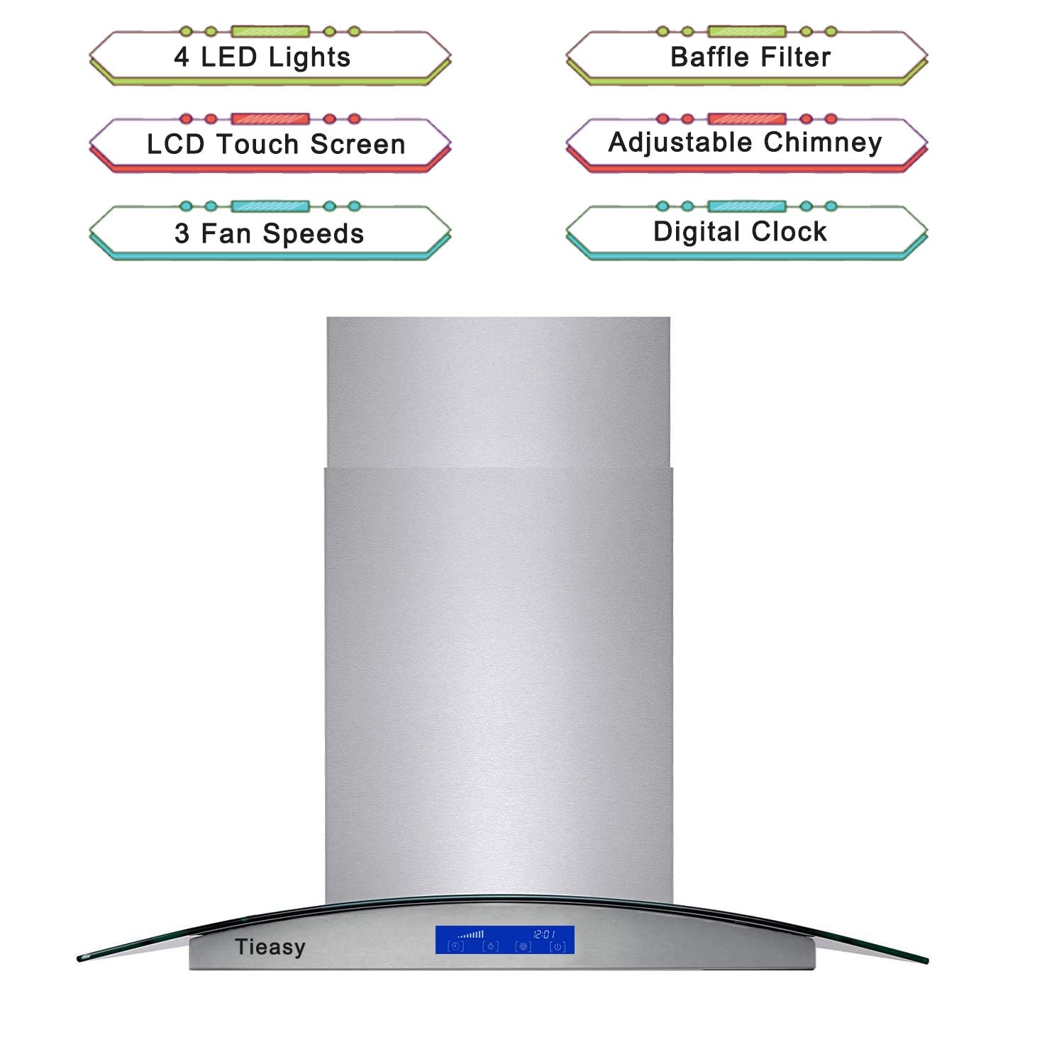 36 inch Stainless Steel Island Mount Range Hood 900CFM Tempered Glass w/LED Lights - Comfortable Living Decor