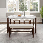 4 - Piece Modern Dining Furniture Set, 4 - Person Space - Saving Dinette for Kitchen, 46" Faux Marble Style Table and 2 Upholstered Chairs & Bench with Wood Legs - Comfortable Living Decor