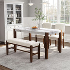 4 - Piece Modern Dining Furniture Set, 4 - Person Space - Saving Dinette for Kitchen, 46" Faux Marble Style Table and 2 Upholstered Chairs & Bench with Wood Legs - Comfortable Living Decor
