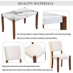 4 - Piece Modern Dining Furniture Set, 4 - Person Space - Saving Dinette for Kitchen, 46" Faux Marble Style Table and 2 Upholstered Chairs & Bench with Wood Legs - Comfortable Living Decor