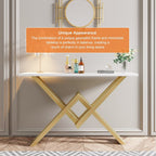 47.2" Narrow Rectangle White Console Table with Wooden Top and Gold Metal Base - Comfortable Living Decor