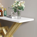 47.2" Narrow Rectangle White Console Table with Wooden Top and Gold Metal Base - Comfortable Living Decor