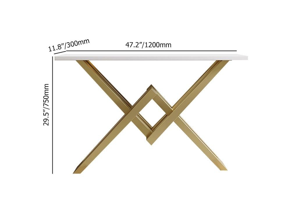 47.2" Narrow Rectangle White Console Table with Wooden Top and Gold Metal Base - Comfortable Living Decor