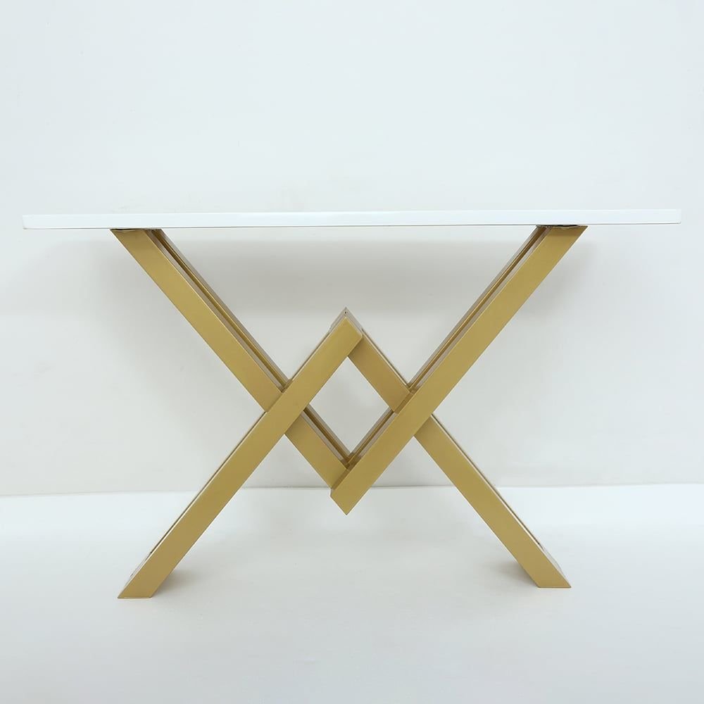 47.2" Narrow Rectangle White Console Table with Wooden Top and Gold Metal Base - Comfortable Living Decor