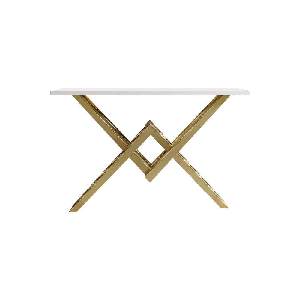 47.2" Narrow Rectangle White Console Table with Wooden Top and Gold Metal Base - Comfortable Living Decor