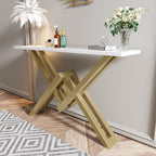 47.2" Narrow Rectangle White Console Table with Wooden Top and Gold Metal Base - Comfortable Living Decor