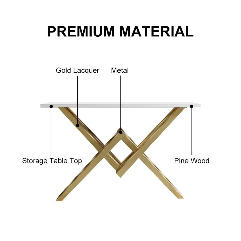 47.2" Narrow Rectangle White Console Table with Wooden Top and Gold Metal Base - Comfortable Living Decor