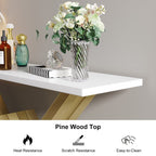 47.2" Narrow Rectangle White Console Table with Wooden Top and Gold Metal Base - Comfortable Living Decor