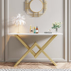 47.2" Narrow Rectangle White Console Table with Wooden Top and Gold Metal Base - Comfortable Living Decor