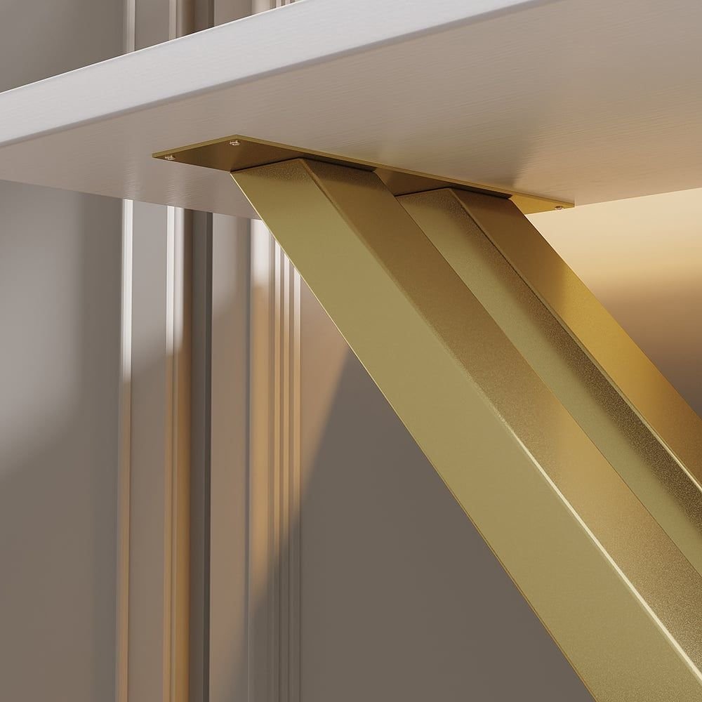 47.2" Narrow Rectangle White Console Table with Wooden Top and Gold Metal Base - Comfortable Living Decor