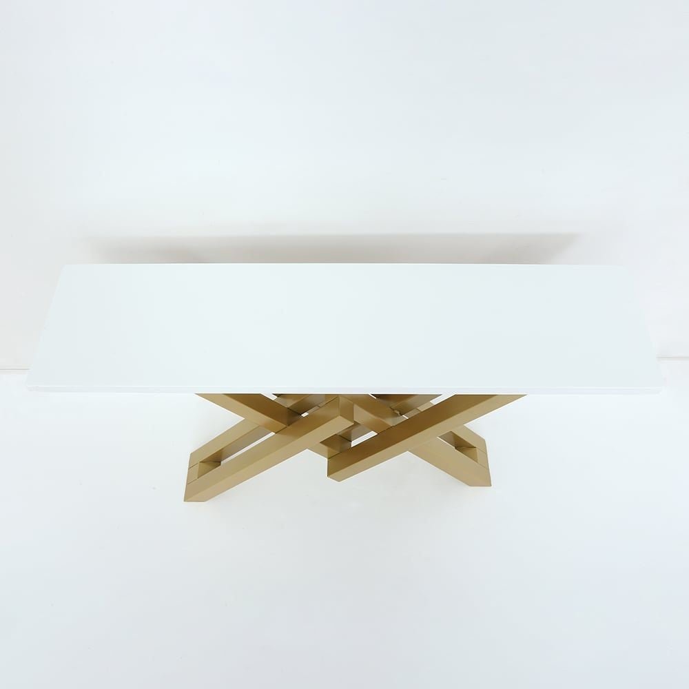47.2" Narrow Rectangle White Console Table with Wooden Top and Gold Metal Base - Comfortable Living Decor