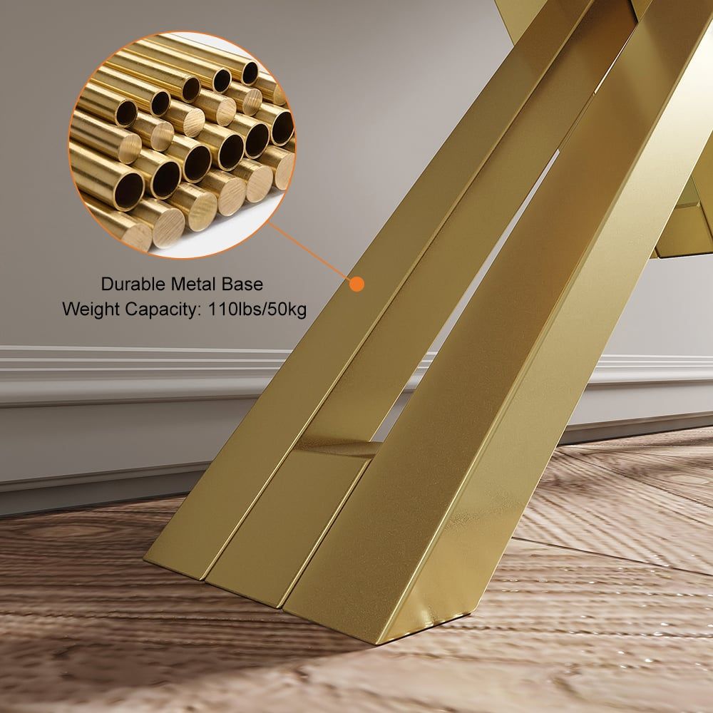 47.2" Narrow Rectangle White Console Table with Wooden Top and Gold Metal Base - Comfortable Living Decor