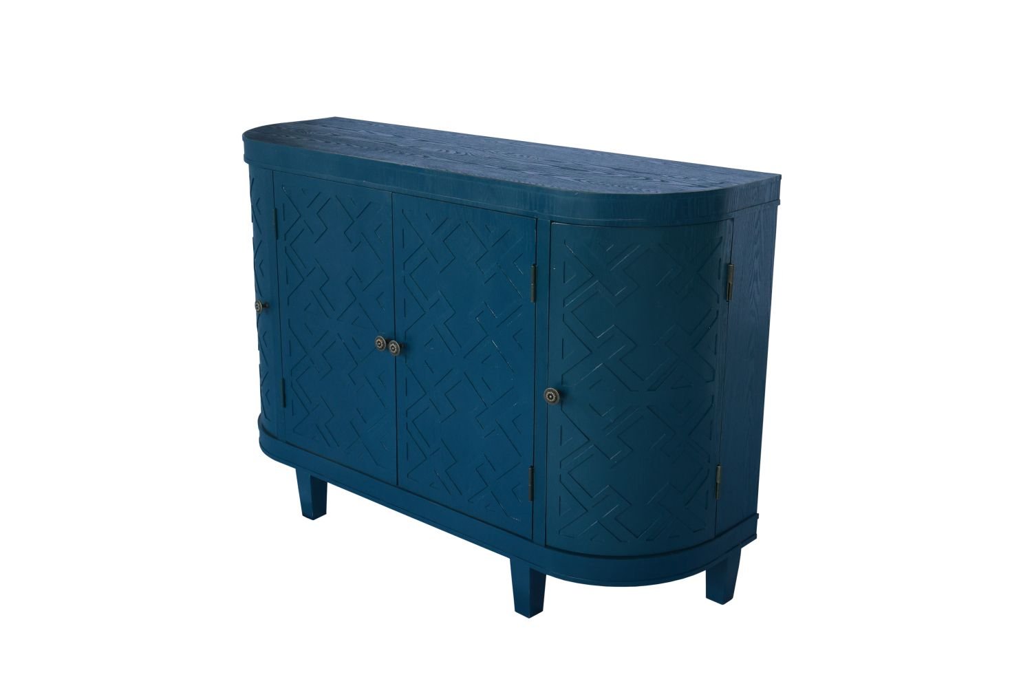 47''Oval Storage Cabinet with 4 Doors,Buffet Sideboard Cabinet with Storage, Fluted Accent Storage Cabinet with Curvy Edge, Sliding Door, Freestanding Credenza, Console Table for Living Room, Kitchen - Comfortable Living Decor