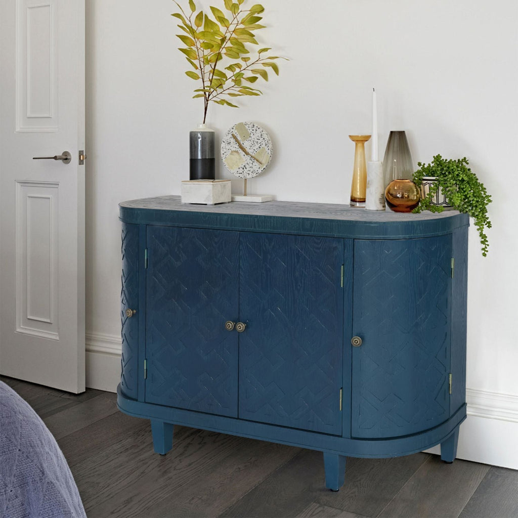 47''Oval Storage Cabinet with 4 Doors,Buffet Sideboard Cabinet with Storage, Fluted Accent Storage Cabinet with Curvy Edge, Sliding Door, Freestanding Credenza, Console Table for Living Room, Kitchen - Comfortable Living Decor