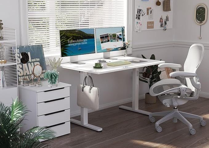 48 Inch Electric White Glass Standing Desk, Adjustable Height ,Quick Install Home Office Computer Desk, Stand Up Desk, - Comfortable Living Decor