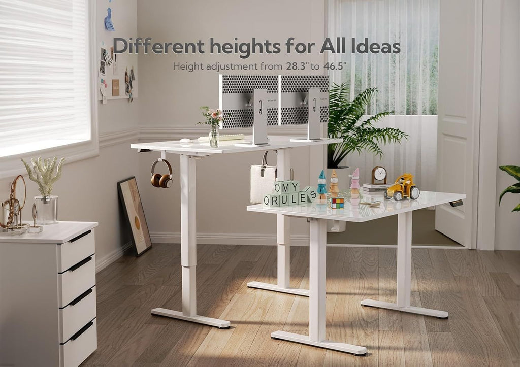 48 Inch Electric White Glass Standing Desk, Adjustable Height ,Quick Install Home Office Computer Desk, Stand Up Desk, - Comfortable Living Decor