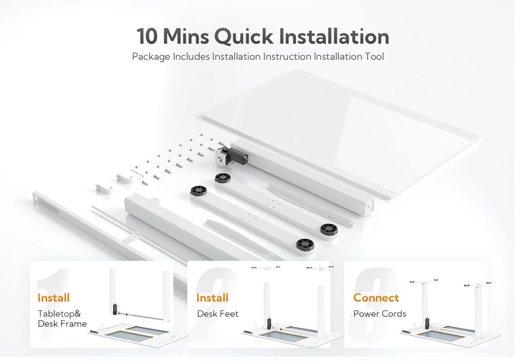 48 Inch Electric White Glass Standing Desk, Adjustable Height ,Quick Install Home Office Computer Desk, Stand Up Desk, - Comfortable Living Decor