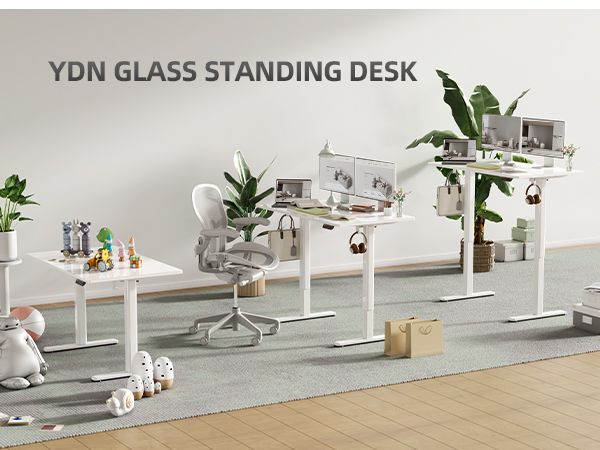 48 Inch Electric White Glass Standing Desk, Adjustable Height ,Quick Install Home Office Computer Desk, Stand Up Desk, - Comfortable Living Decor