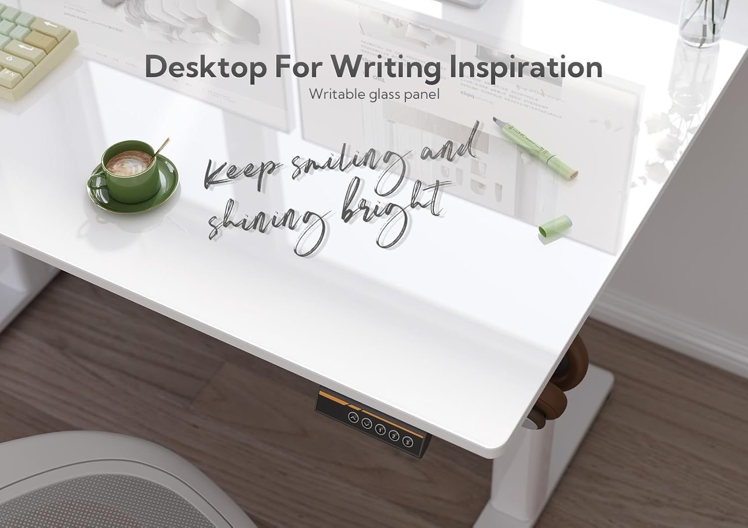 48 Inch Electric White Glass Standing Desk, Adjustable Height ,Quick Install Home Office Computer Desk, Stand Up Desk, - Comfortable Living Decor