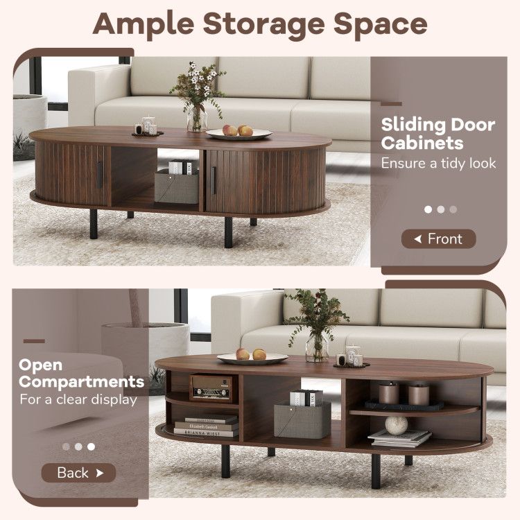 48" Mid Century Center Cocktail Table with Sliding Doors by Yeah Depot - Comfortable Living Decor