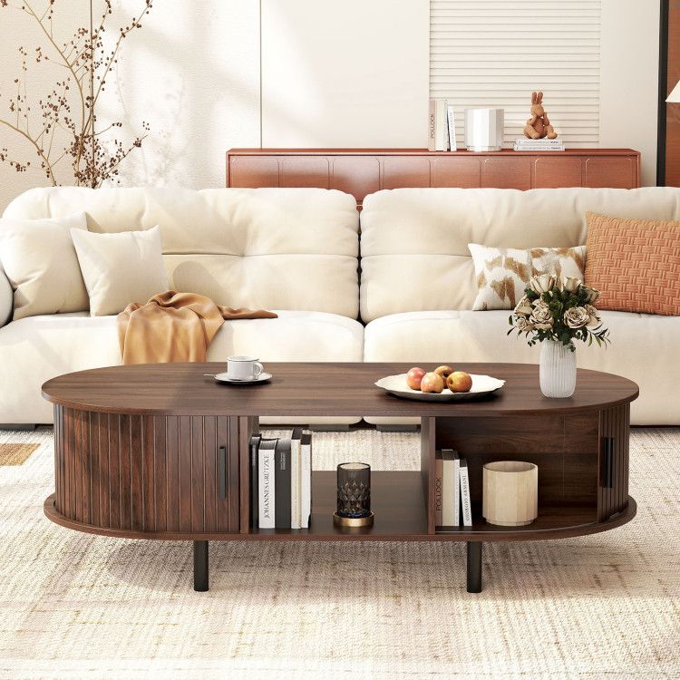 48" Mid Century Center Cocktail Table with Sliding Doors by Yeah Depot - Comfortable Living Decor